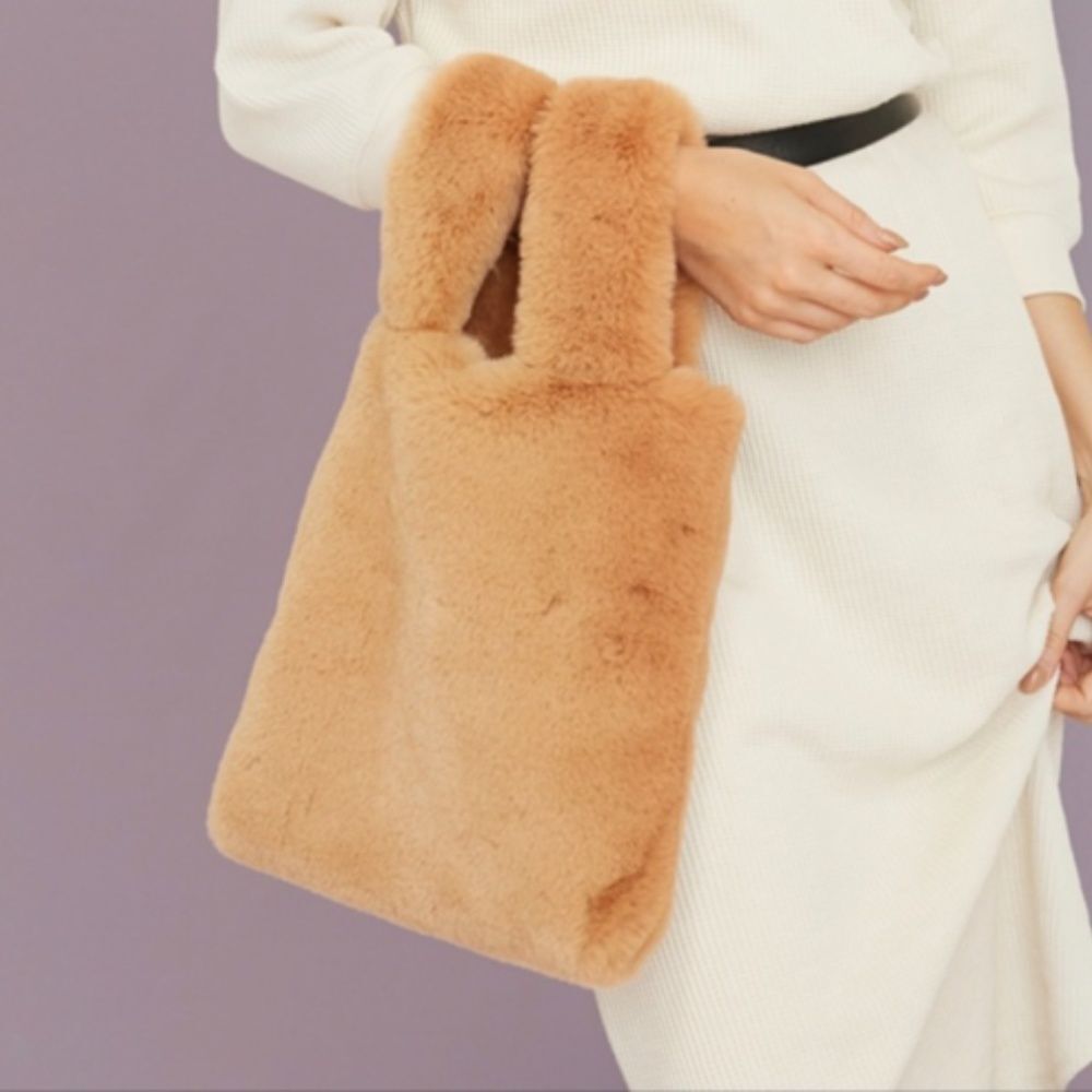Unhide Tote For Love Not Fur Bag Faux Fur Lil Fluffy Purse Camel Ltd Edition New